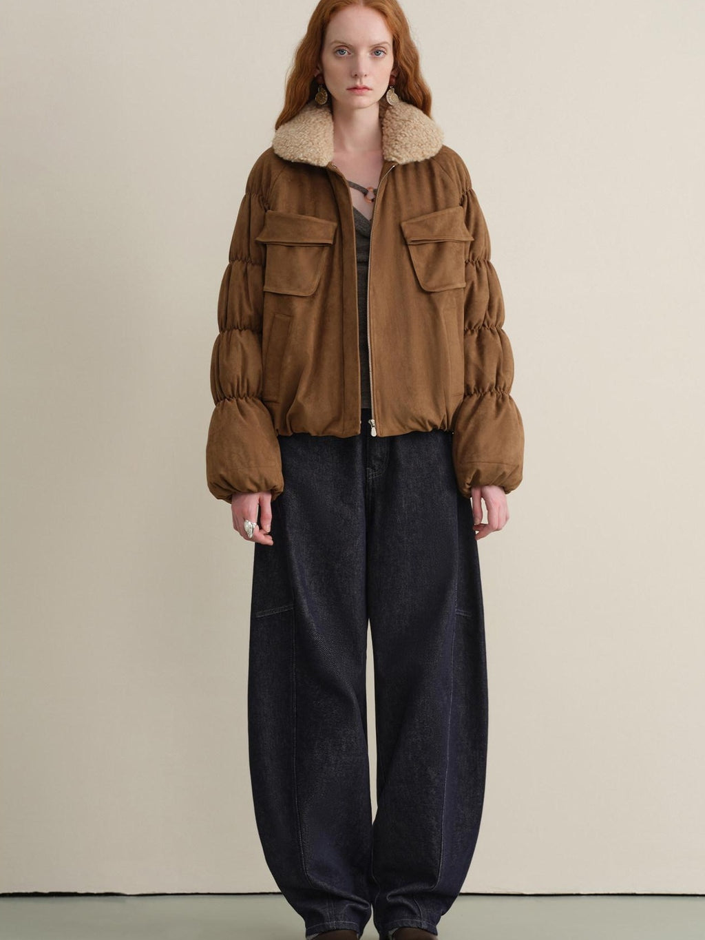 someonesometimes Thick Insulated Casual Loose Lantern Sleeves Women Zip Front Puffer Jackets