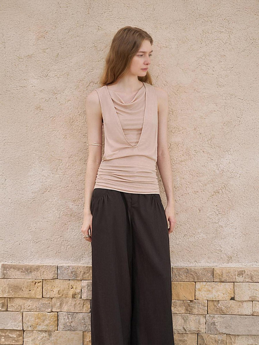 someonesometimes Unique Patchwork Lyocell Blend Slim Fit Strappy Women Coral Pink Tank Tops