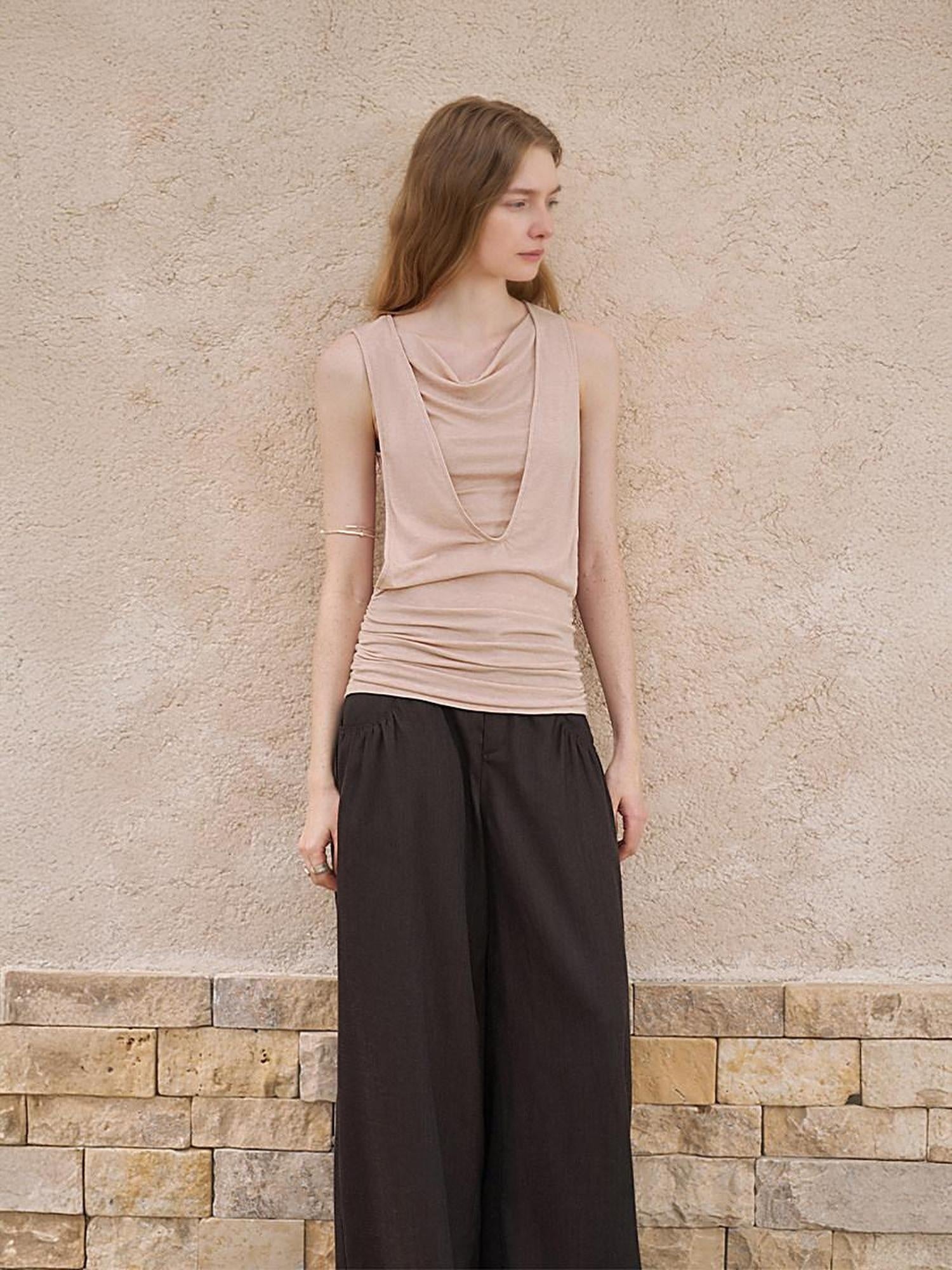someonesometimes Unique Patchwork Lyocell Blend Slim Fit Strappy Women Coral Pink Tank Tops