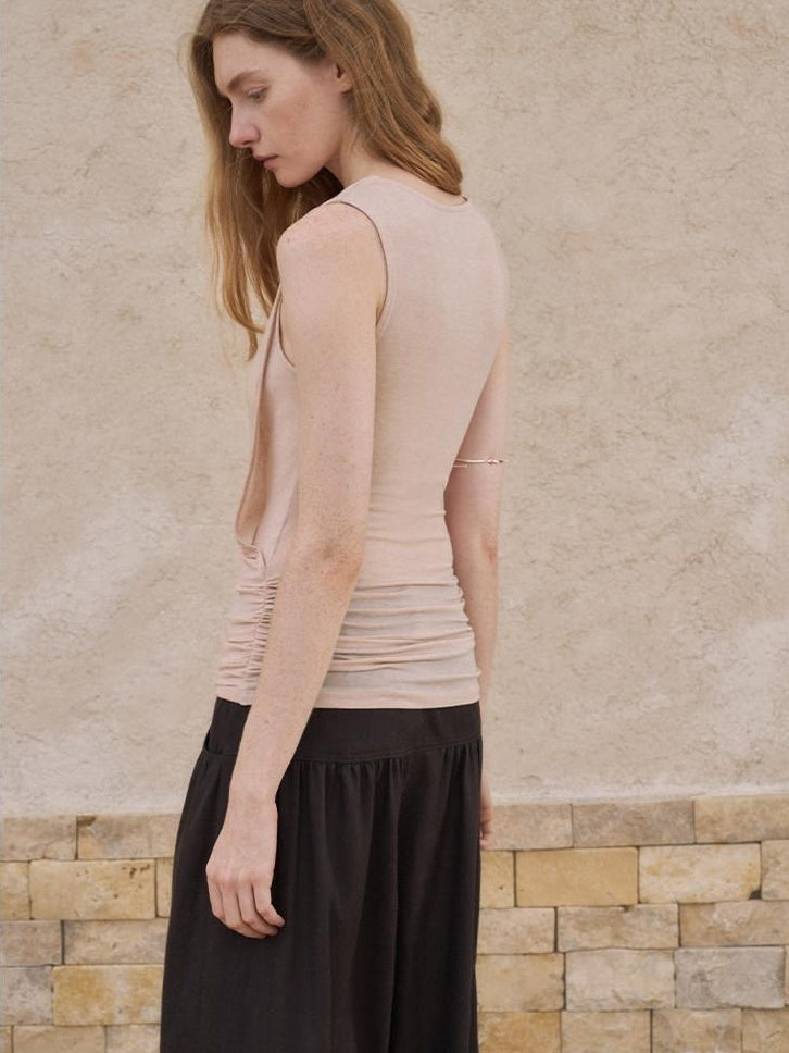 someonesometimes Unique Patchwork Lyocell Blend Slim Fit Strappy Women Coral Pink Tank Tops