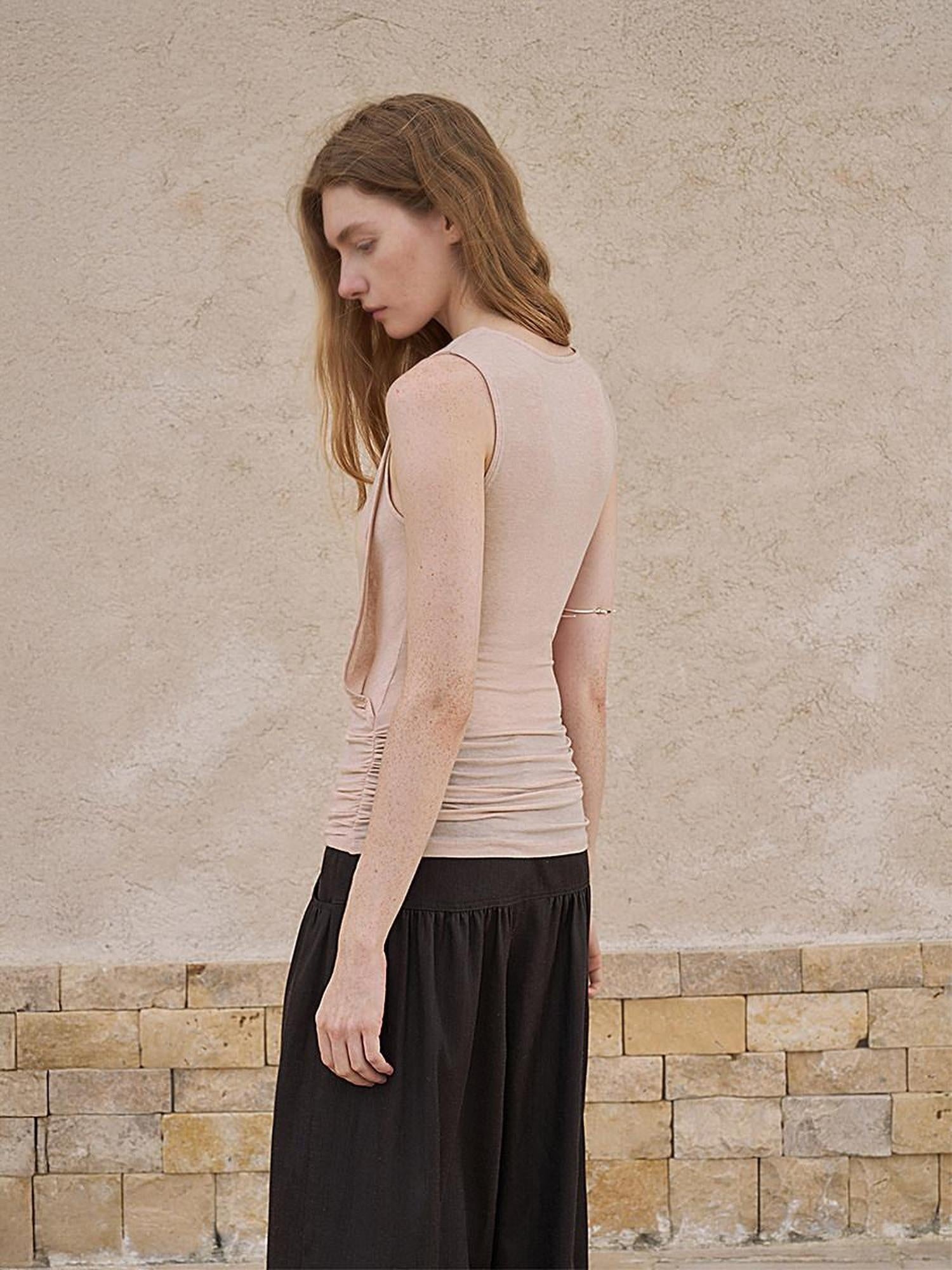 someonesometimes Unique Patchwork Lyocell Blend Slim Fit Strappy Women Coral Pink Tank Tops