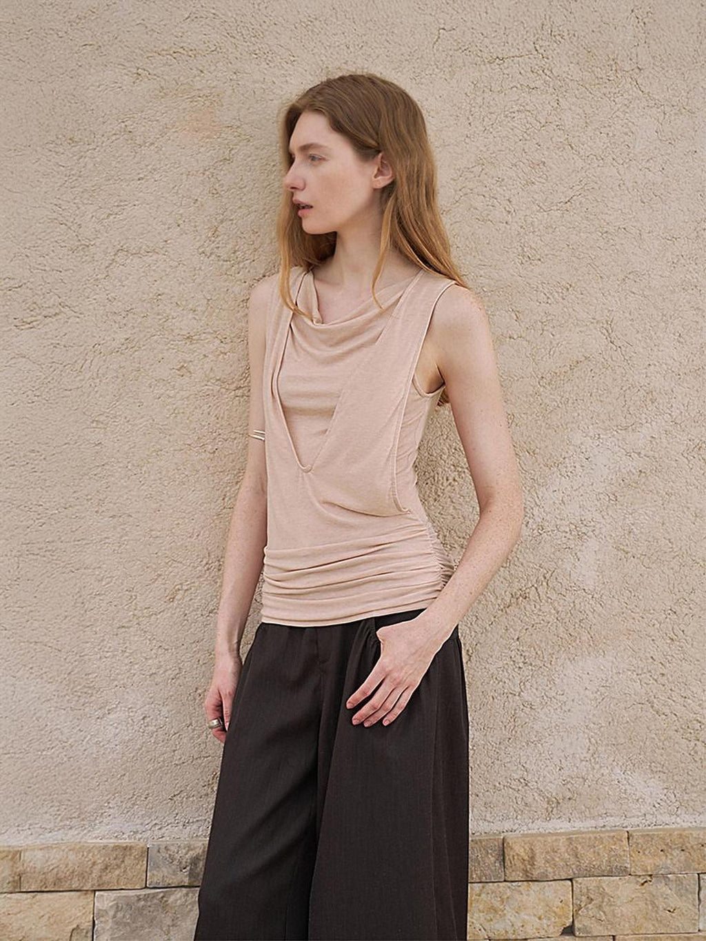 someonesometimes Unique Patchwork Lyocell Blend Slim Fit Strappy Women Coral Pink Tank Tops