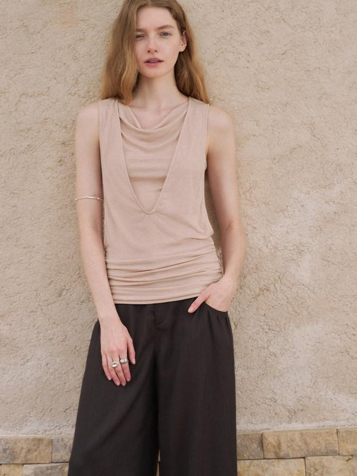 someonesometimes Unique Patchwork Lyocell Blend Slim Fit Strappy Women Coral Pink Tank Tops