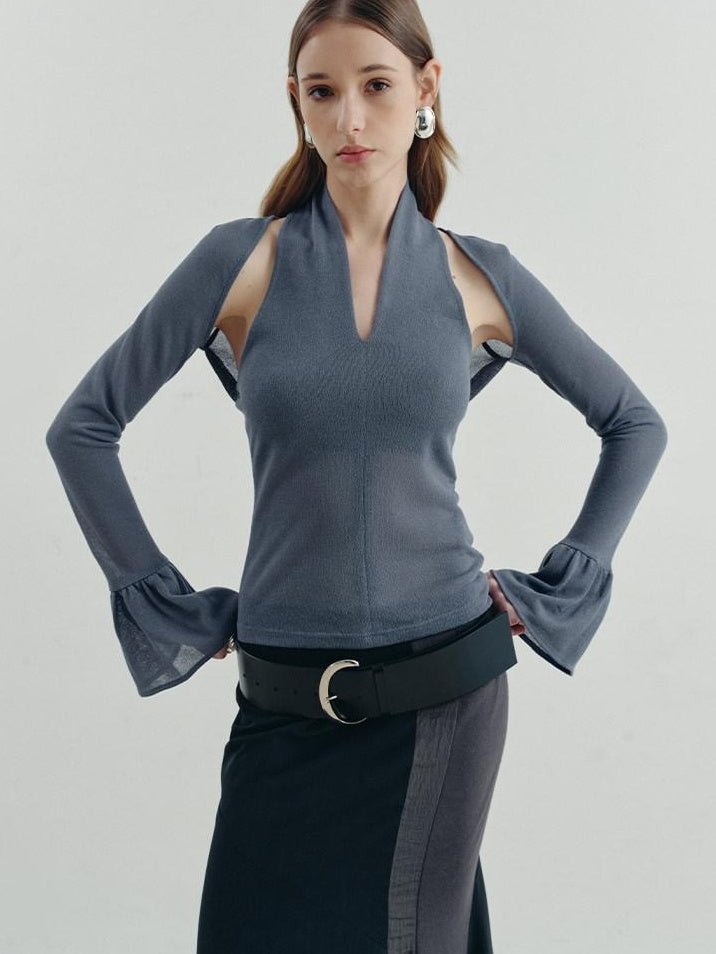 someonesometimes Uv Protective Sexy Slim Fit Bell Sleeve Cerulean Blue Long Sleeve T-Shirts