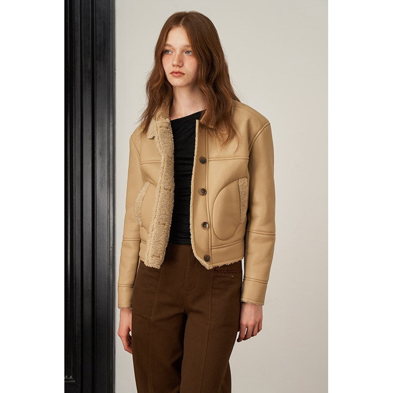 someonesometimes_Vegan_Pu_Leather_Commuter_Lapel_Relaxed_Fit_Gray_Khaki_Women_Leather_Jackets_MISSTT