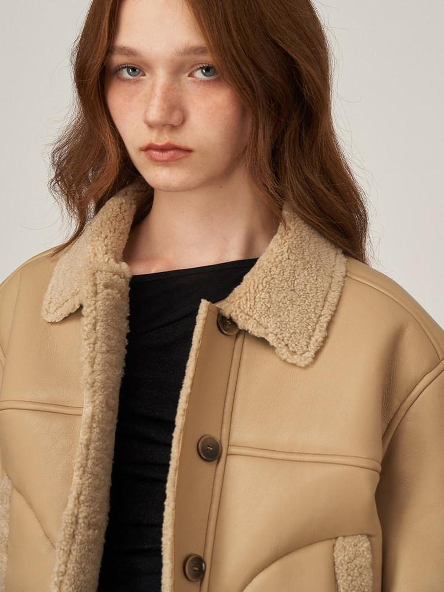 someonesometimes Vegan Pu Leather Commuter Lapel Relaxed Fit Gray Khaki Women Leather Jackets