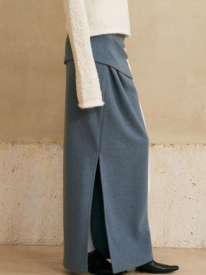 someonesometimes Versatile Lined Knit Slit Straight H Line Mid Waist Women Casual Maxi Skirts