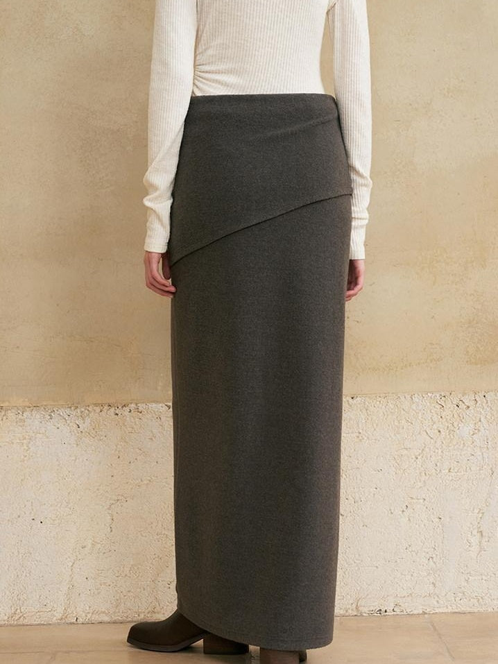 someonesometimes Versatile Lined Knit Slit Straight H Line Mid Waist Women Casual Maxi Skirts