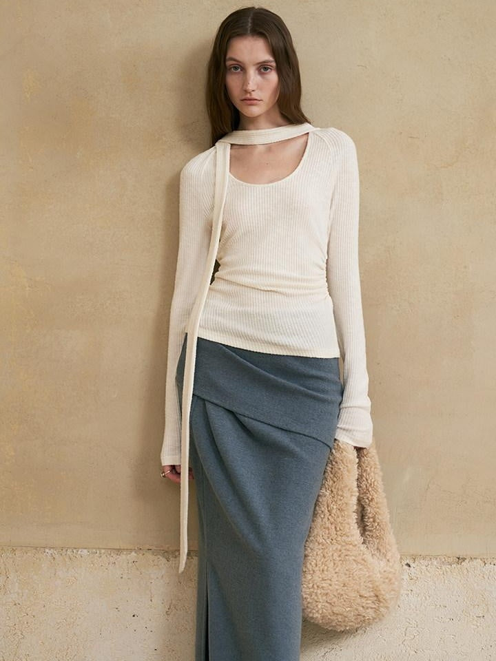 someonesometimes Versatile Lined Knit Slit Straight H Line Mid Waist Women Casual Maxi Skirts