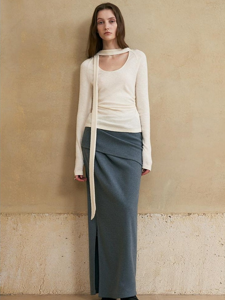 someonesometimes Versatile Lined Knit Slit Straight H Line Mid Waist Women Casual Maxi Skirts