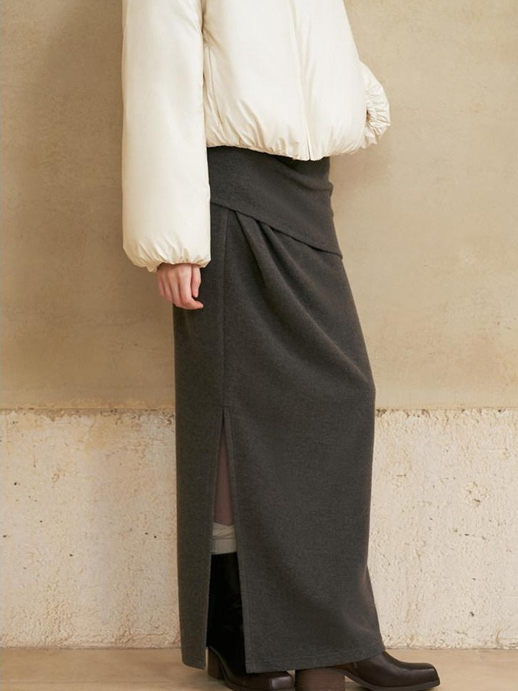 someonesometimes Versatile Lined Knit Slit Straight H Line Mid Waist Women Casual Maxi Skirts
