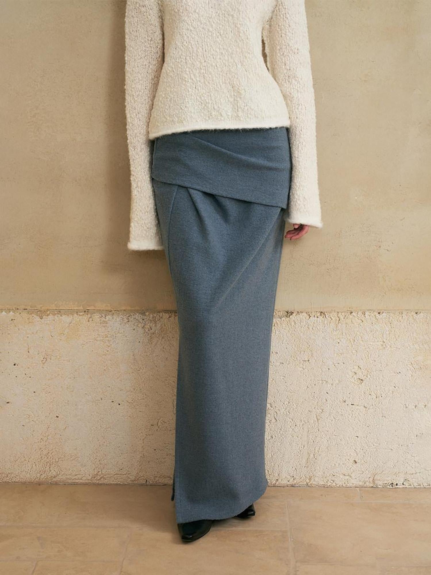 someonesometimes Versatile Lined Knit Slit Straight H Line Mid Waist Women Casual Maxi Skirts