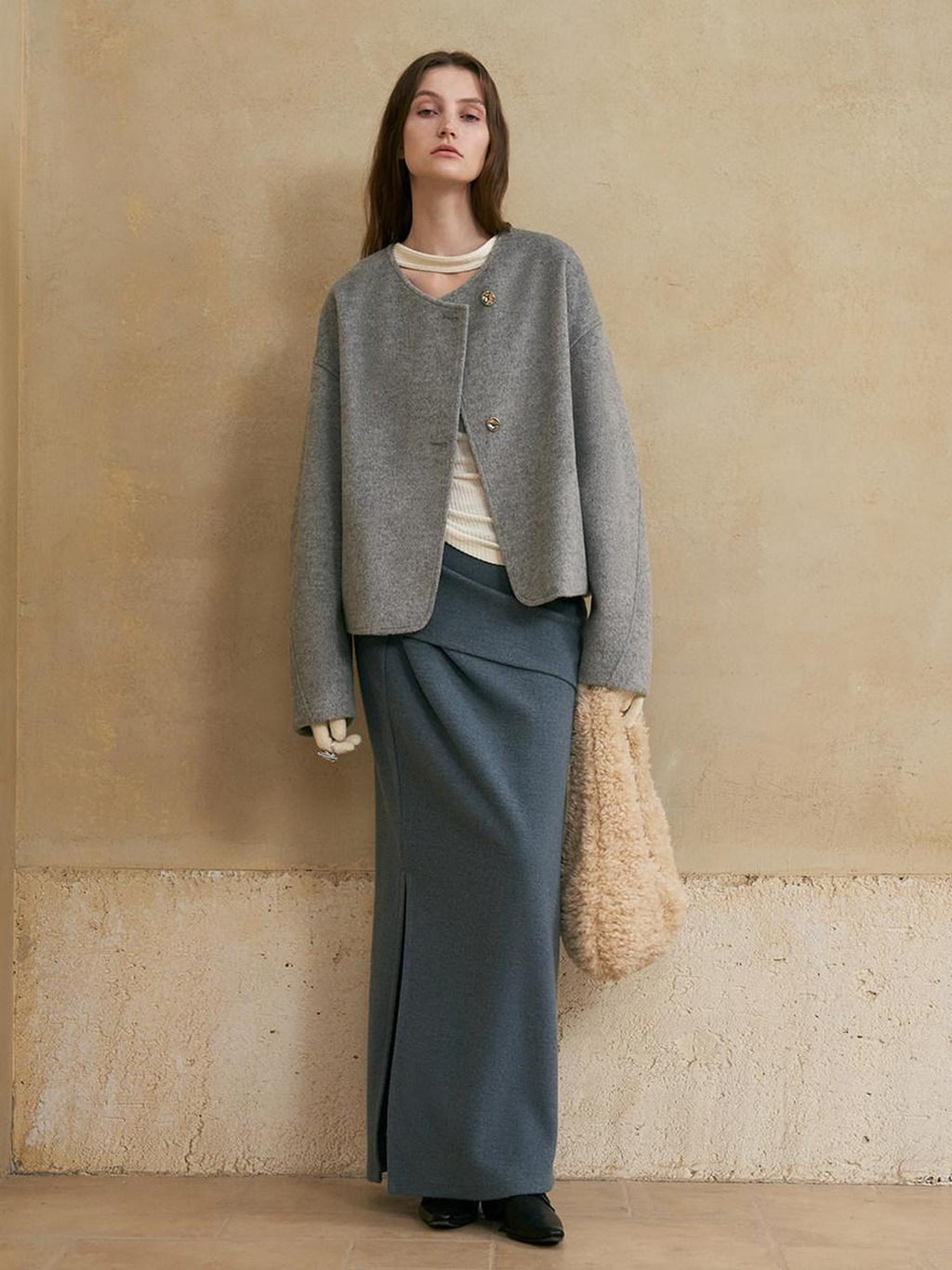 someonesometimes Versatile Lined Knit Slit Straight H Line Mid Waist Women Casual Maxi Skirts