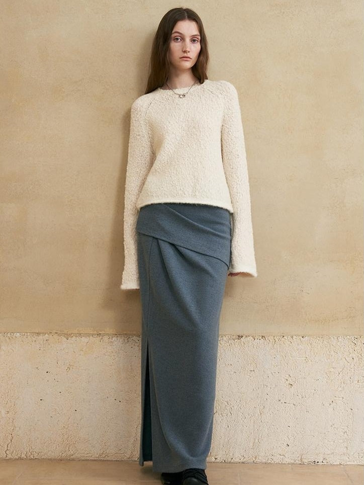 someonesometimes Versatile Lined Knit Slit Straight H Line Mid Waist Women Casual Maxi Skirts