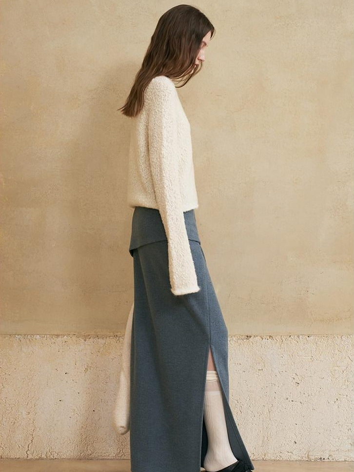 someonesometimes Versatile Lined Knit Slit Straight H Line Mid Waist Women Casual Maxi Skirts