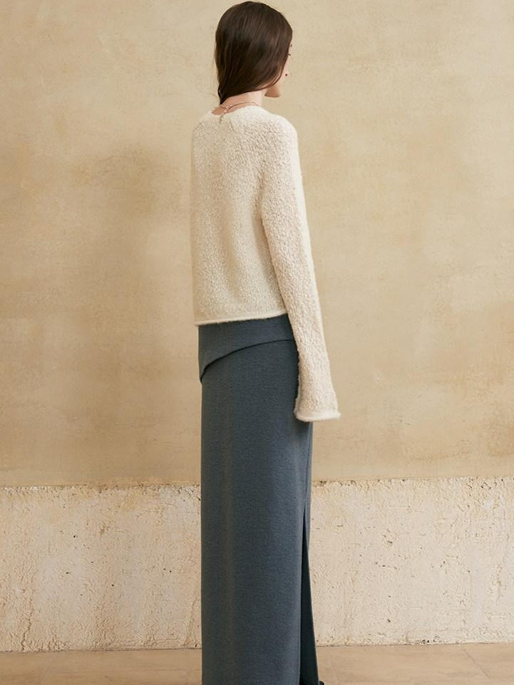 someonesometimes Versatile Lined Knit Slit Straight H Line Mid Waist Women Casual Maxi Skirts