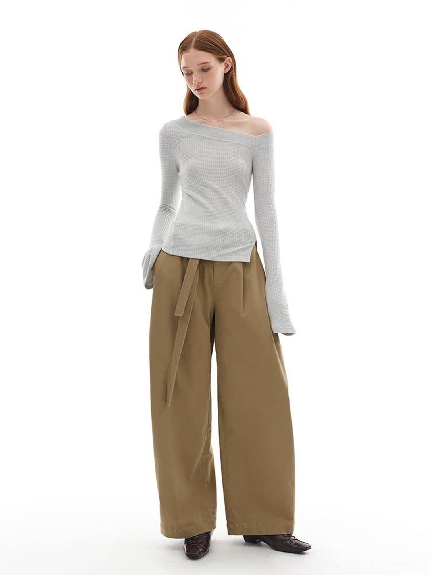 someonesometimes Versatile Minimalist Tailored Flared Low Rise Cotton Blend Ladies Wide Leg Pants