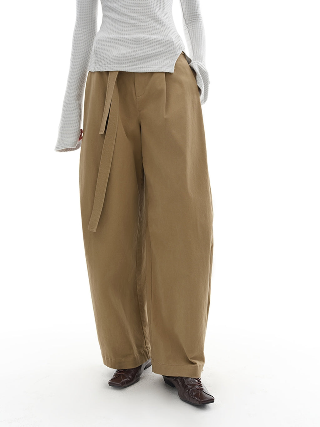 someonesometimes Versatile Minimalist Tailored Flared Low Rise Cotton Blend Ladies Wide Leg Pants