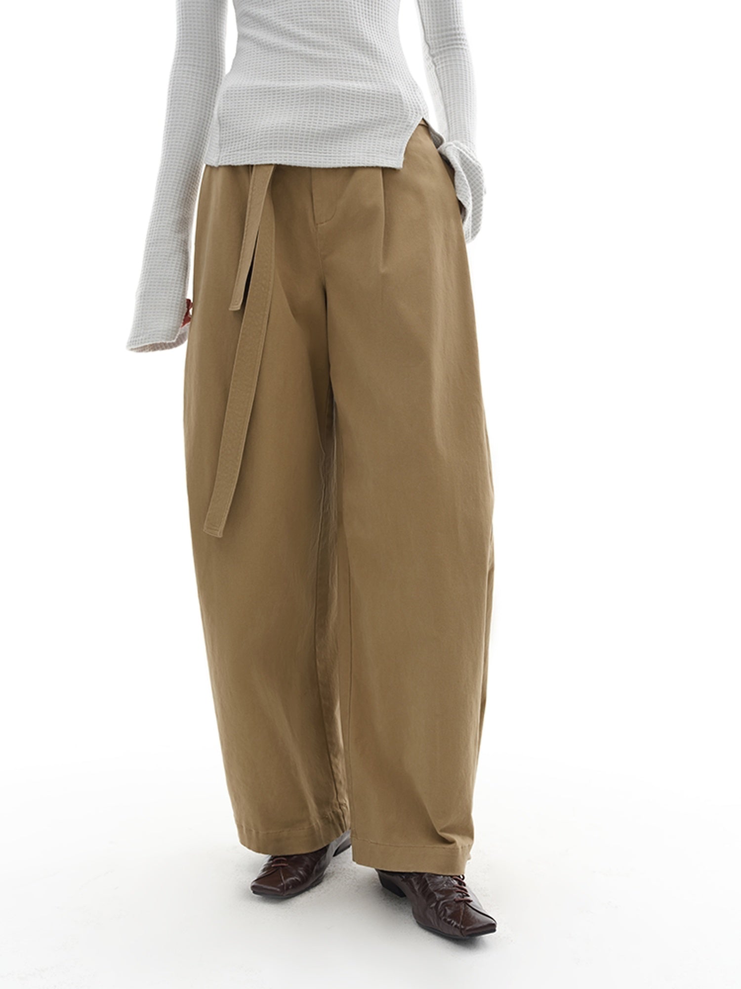 someonesometimes Versatile Minimalist Tailored Flared Low Rise Cotton Blend Ladies Wide Leg Pants