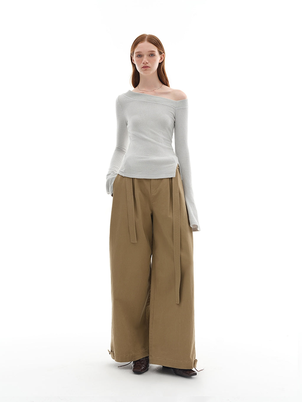 someonesometimes Versatile Minimalist Tailored Flared Low Rise Cotton Blend Ladies Wide Leg Pants