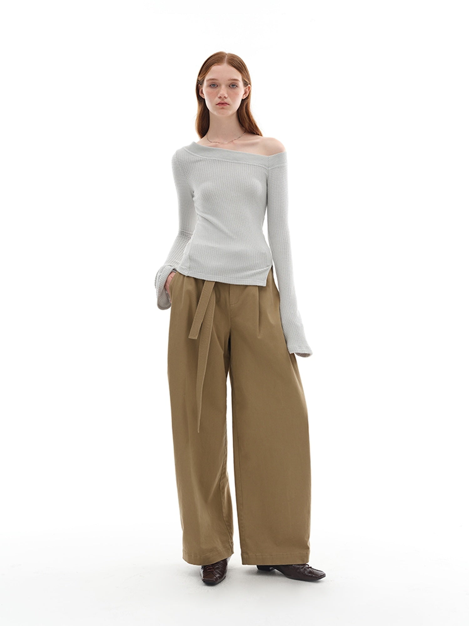 someonesometimes Versatile Minimalist Tailored Flared Low Rise Cotton Blend Ladies Wide Leg Pants