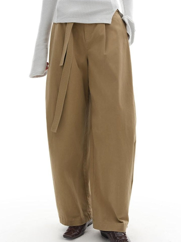 someonesometimes Versatile Minimalist Tailored Flared Low Rise Cotton Blend Ladies Wide Leg Pants