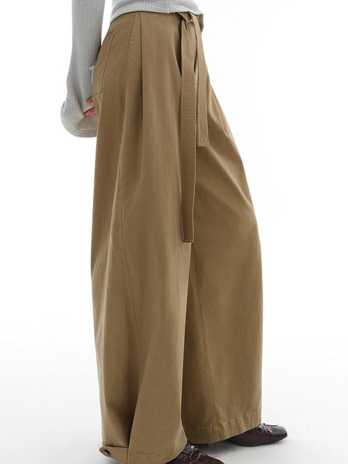 someonesometimes Versatile Minimalist Tailored Flared Low Rise Cotton Blend Ladies Wide Leg Pants