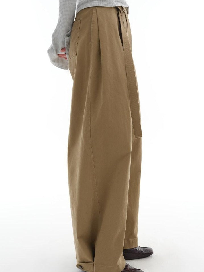 someonesometimes Versatile Minimalist Tailored Flared Low Rise Cotton Blend Ladies Wide Leg Pants