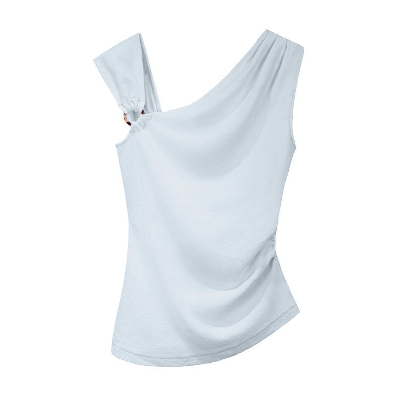 someonesometimes_Versatile_Patchwork_Slim_Asymmetric_Shoulder_Women_Solid_Short_Sleeve_T-Shirts_MISSTT