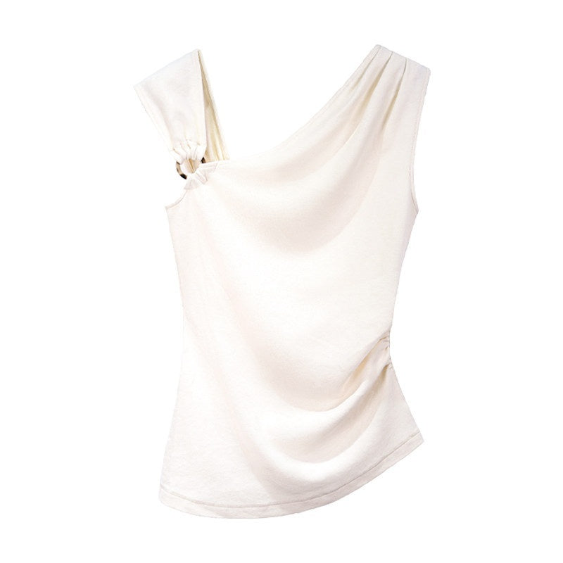 someonesometimes_Versatile_Patchwork_Slim_Asymmetric_Shoulder_Women_Solid_Short_Sleeve_T-Shirts_MISSTT
