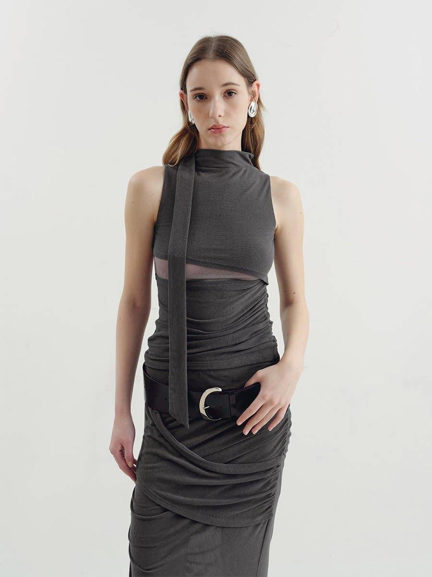 someonesometimes Versatile Pleated Tie Cami Slim Fit Lyocell Linen Blend Women Top & Skirt Sets
