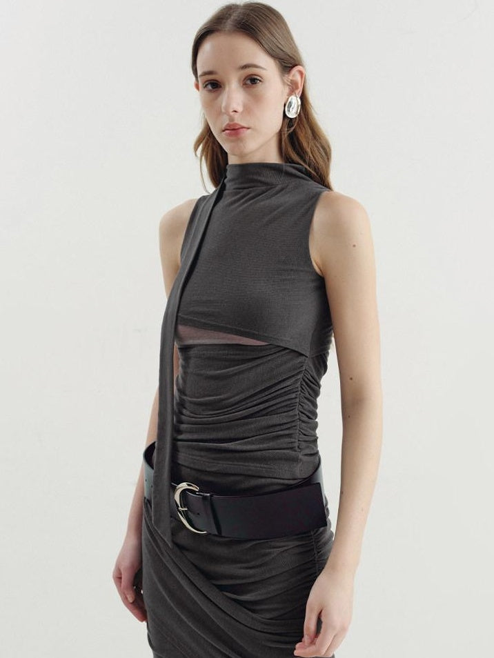 someonesometimes Versatile Pleated Tie Cami Slim Fit Lyocell Linen Blend Women Top & Skirt Sets