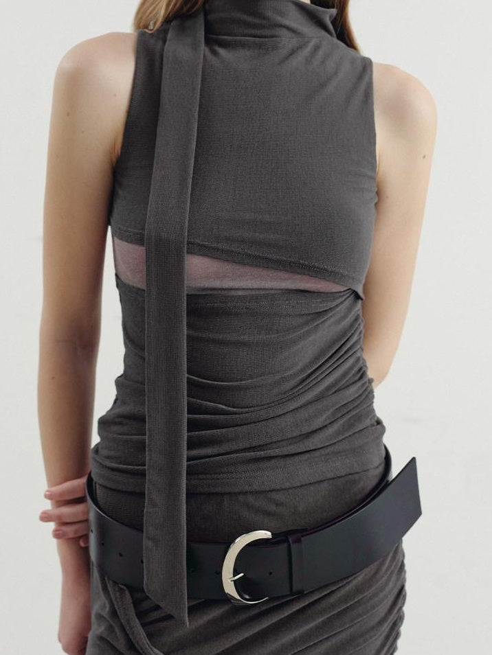 someonesometimes Versatile Pleated Tie Cami Slim Fit Lyocell Linen Blend Women Top & Skirt Sets