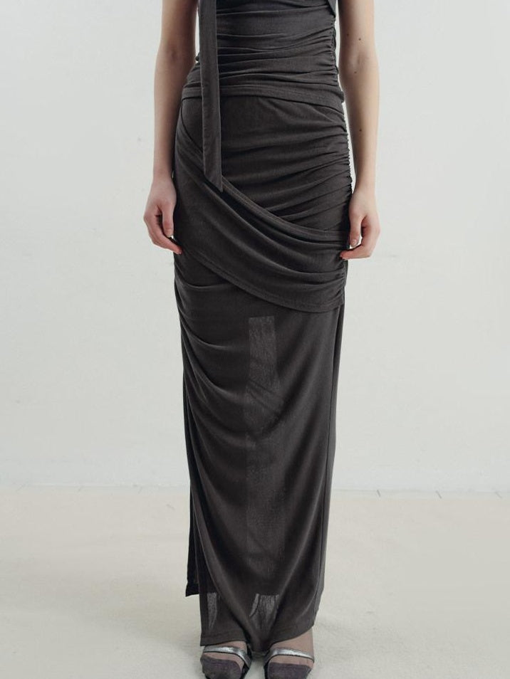 someonesometimes Versatile Pleated Tie Cami Slim Fit Lyocell Linen Blend Women Top & Skirt Sets