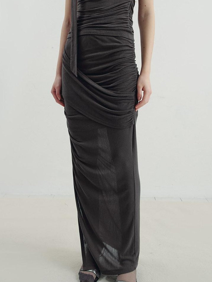 someonesometimes Versatile Pleated Tie Cami Slim Fit Lyocell Linen Blend Women Top & Skirt Sets