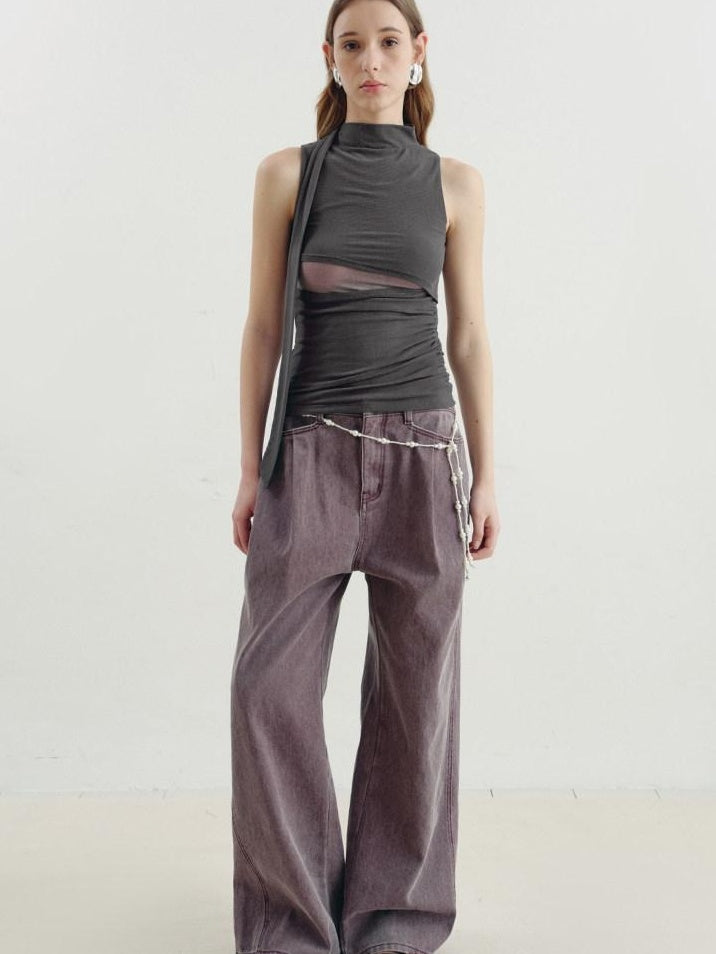 someonesometimes Versatile Pleated Tie Cami Slim Fit Lyocell Linen Blend Women Top & Skirt Sets