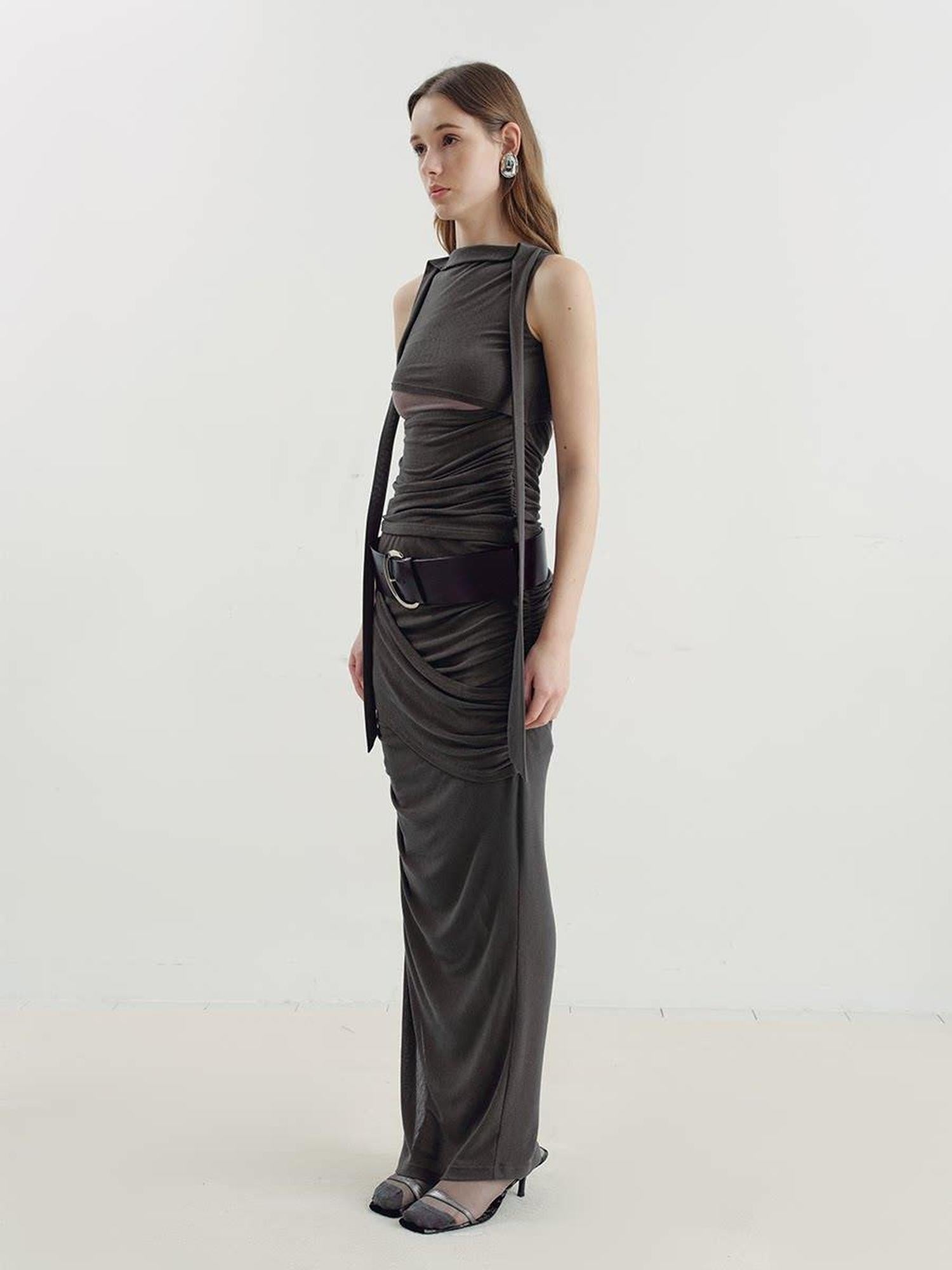 someonesometimes Versatile Pleated Tie Cami Slim Fit Lyocell Linen Blend Women Top & Skirt Sets