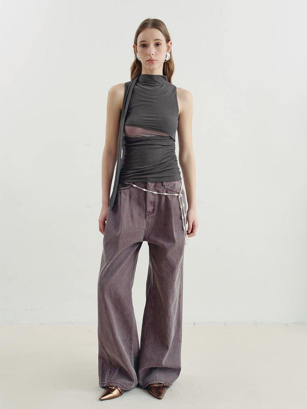 someonesometimes Versatile Pleated Tie Cami Slim Fit Lyocell Linen Blend Women Top & Skirt Sets