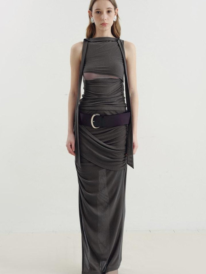 someonesometimes Versatile Pleated Tie Cami Slim Fit Lyocell Linen Blend Women Top & Skirt Sets