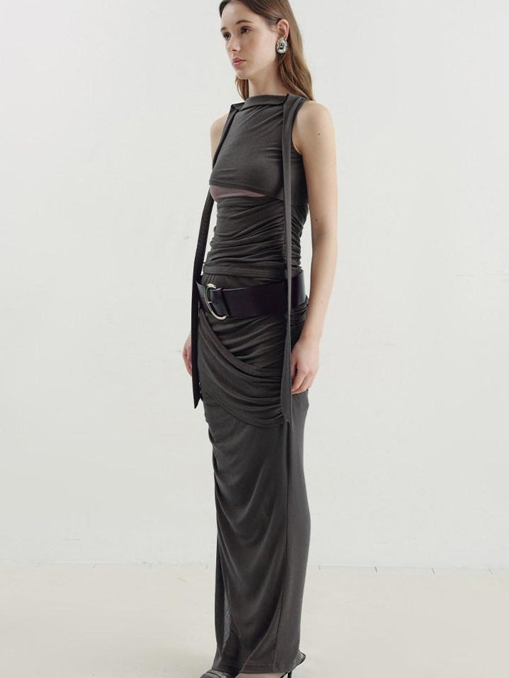 someonesometimes Versatile Pleated Tie Cami Slim Fit Lyocell Linen Blend Women Top & Skirt Sets
