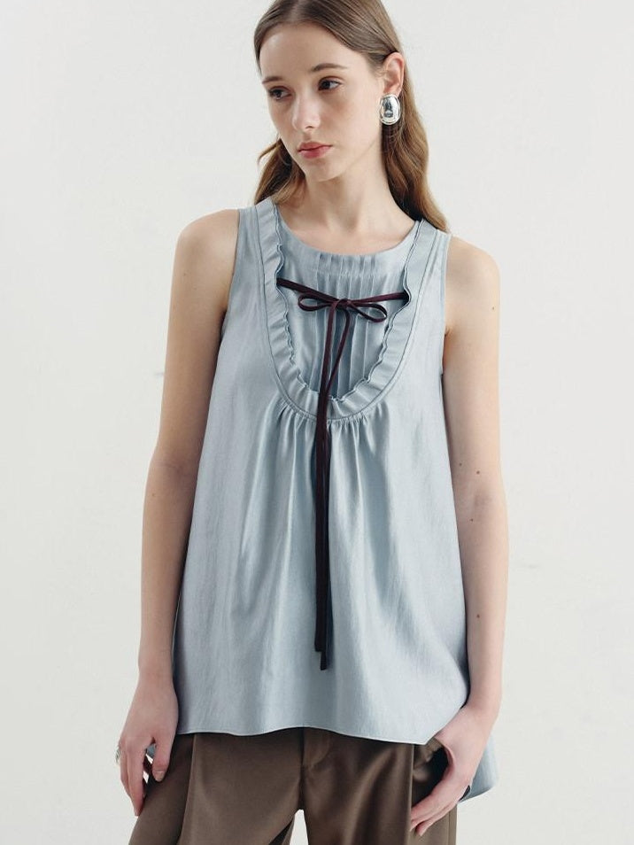 someonesometimes Versatile Ruffle Trim Slim Fit Viscose Blend Women Solid Color Tank Tops
