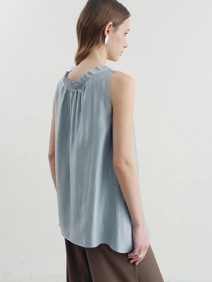 someonesometimes Versatile Ruffle Trim Slim Fit Viscose Blend Women Solid Color Tank Tops
