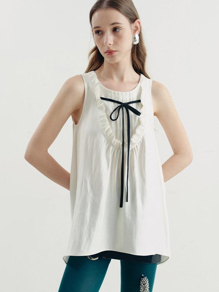 someonesometimes Versatile Ruffle Trim Slim Fit Viscose Blend Women Solid Color Tank Tops