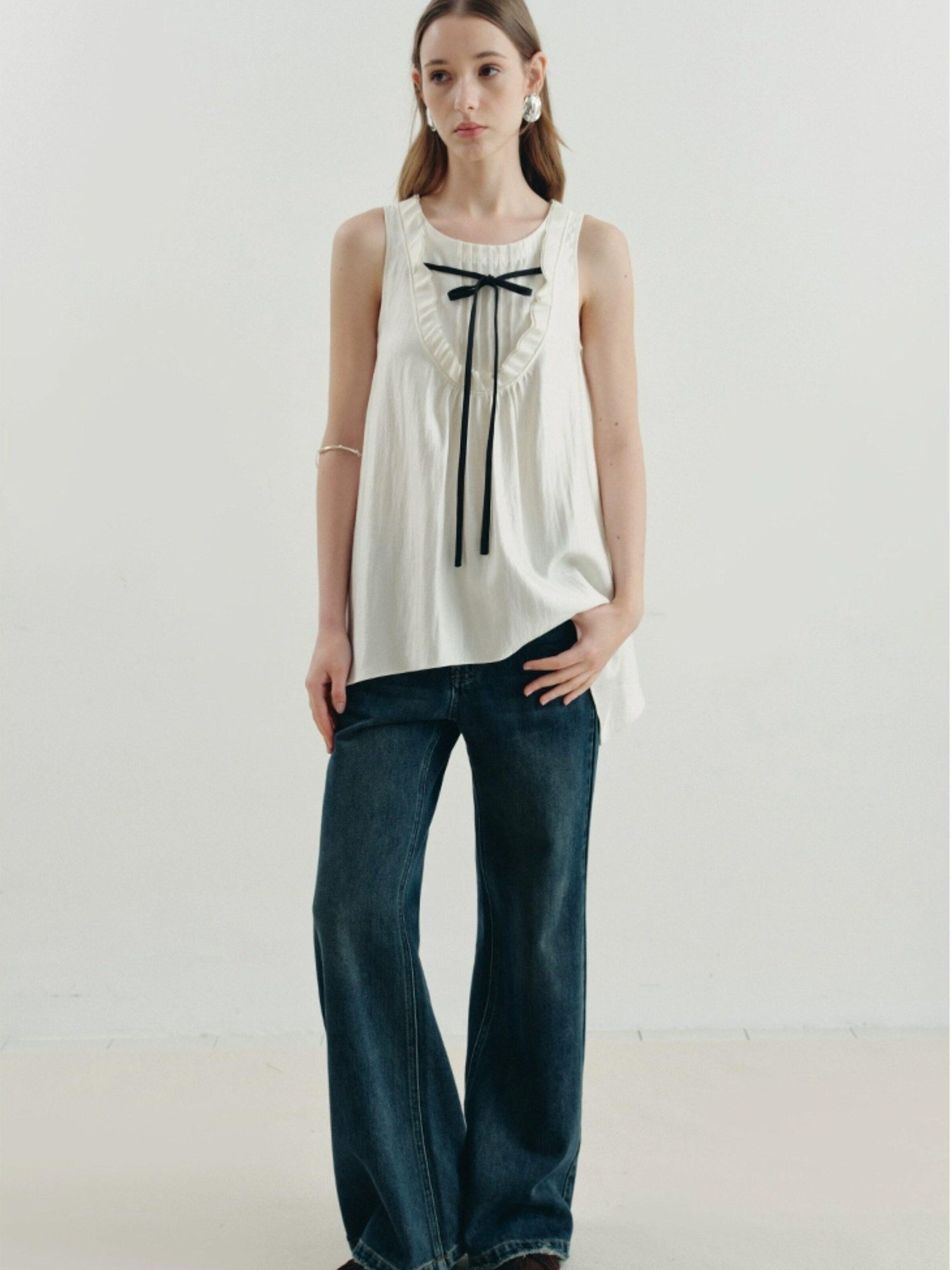 someonesometimes Versatile Ruffle Trim Slim Fit Viscose Blend Women Solid Color Tank Tops