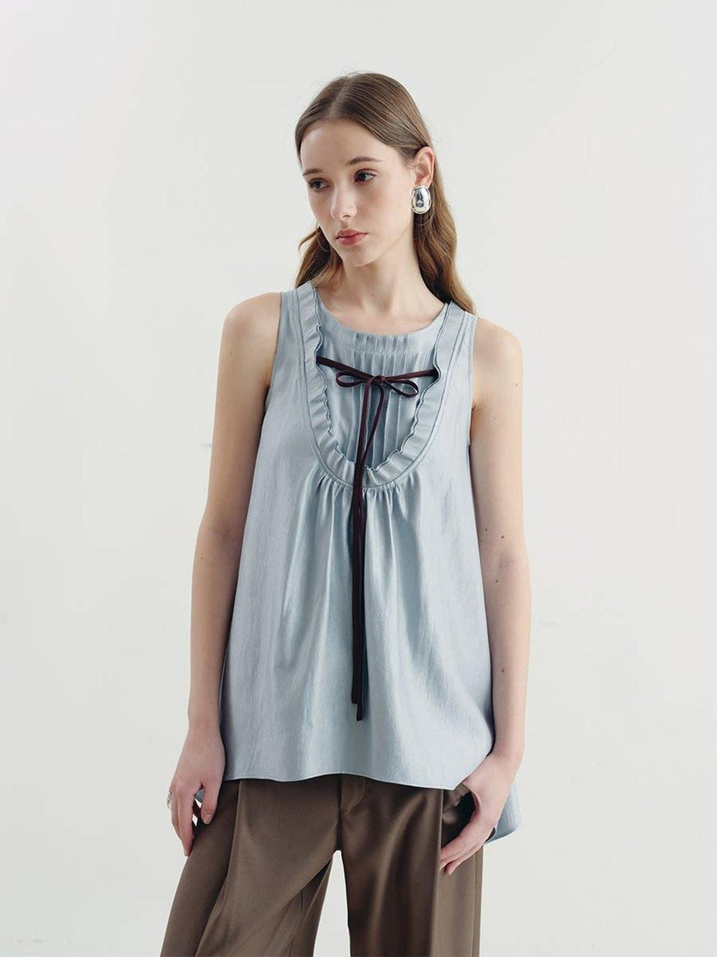 someonesometimes Versatile Ruffle Trim Slim Fit Viscose Blend Women Solid Color Tank Tops