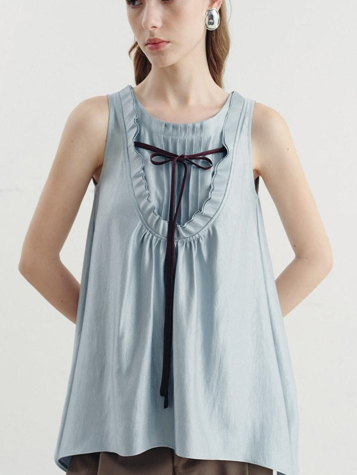 someonesometimes Versatile Ruffle Trim Slim Fit Viscose Blend Women Solid Color Tank Tops