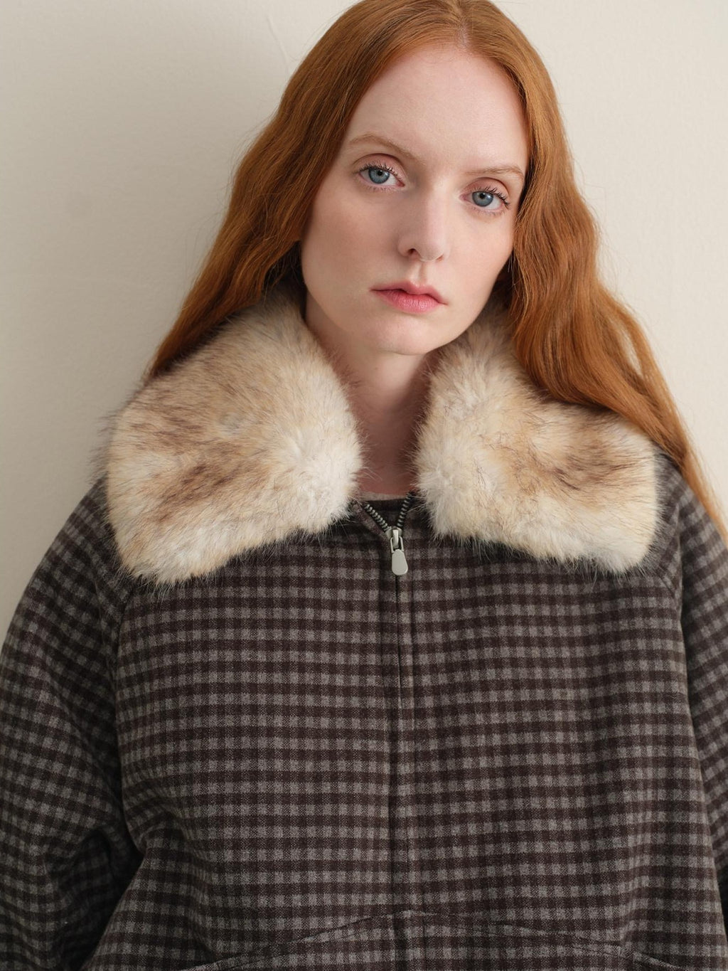 someonesometimes Vichy Grey Check Detachable Zip Vintage Loose Fit Women Casual Puffer Jackets