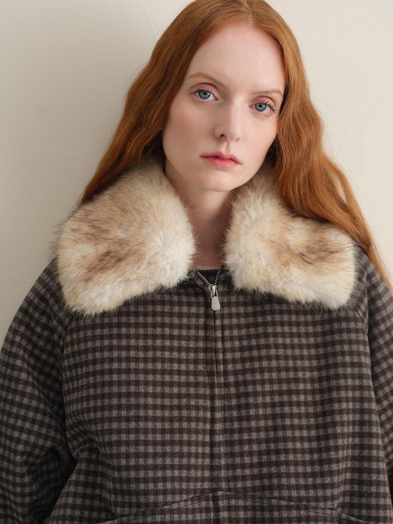 someonesometimes Vichy Grey Check Detachable Zip Vintage Loose Fit Women Casual Puffer Jackets
