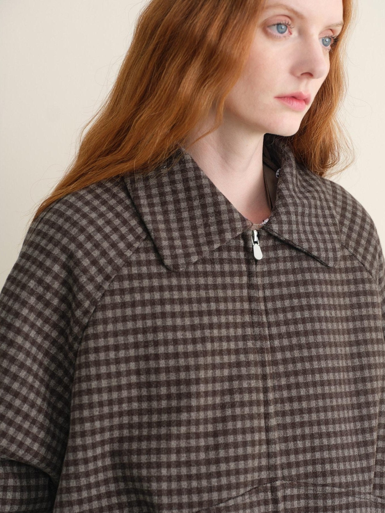 someonesometimes Vichy Grey Check Detachable Zip Vintage Loose Fit Women Casual Puffer Jackets