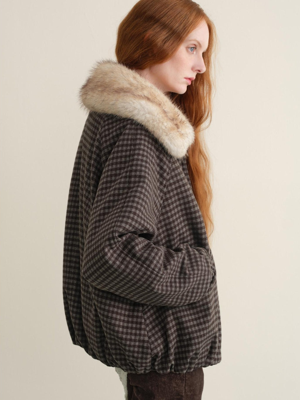 someonesometimes Vichy Grey Check Detachable Zip Vintage Loose Fit Women Casual Puffer Jackets